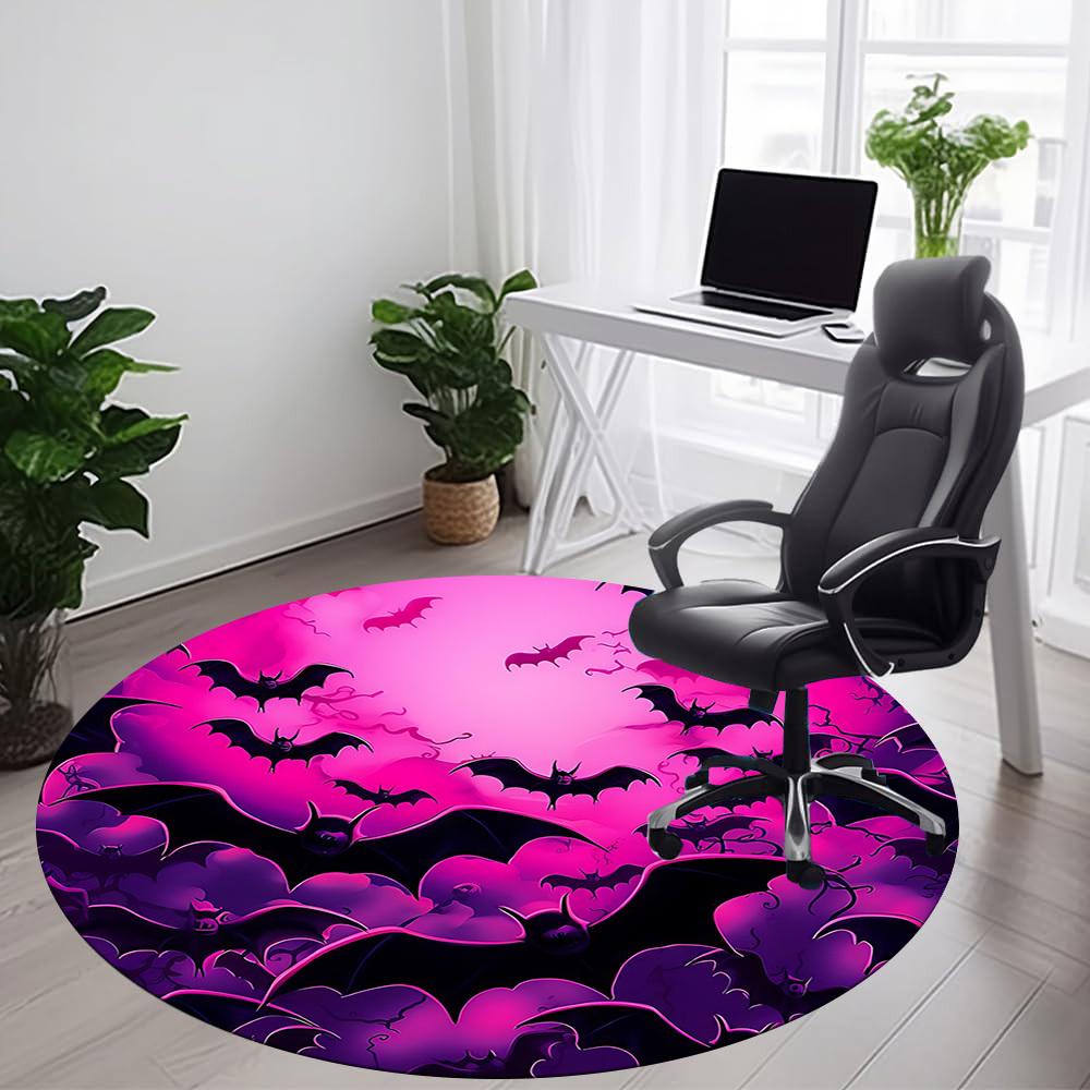 1pc Bat Swarm Office Round Area Rug, Indoor Mat Suitable ForOffice, Under Office Chairs Bedroom Living Room Home Decor, Room Deco T150