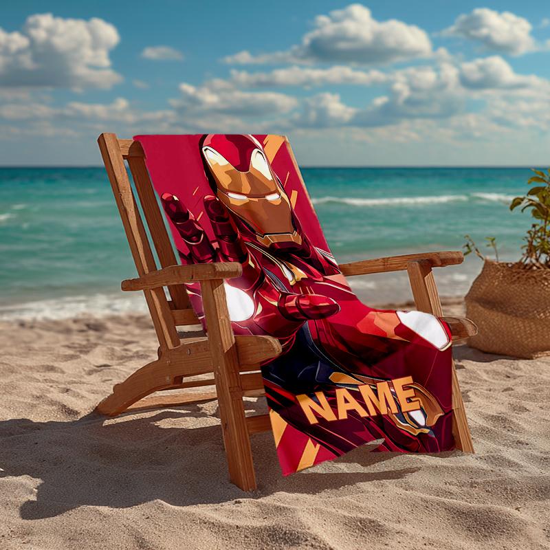 Custom Name Ultra-Soft Beach Towel with Iron Man Theme,Ideal for Pool - Camping, Diving - Perfect Travel Essential, Vibrant Beach Towel.