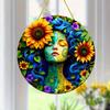 2D Flat 20*20cm1pc Earth Goddess Sunflower Mandala Pattern Round Girl Bedroom Environmental Decor, Color Printed Wood Panel Wall Hanging, Boho Style