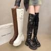 Модные женские роскошные ботфорты выше колена на платформе и высоком каблуке, панк кожаные модные ботинки, зимний тренд, туфли-лодочки, ботинки