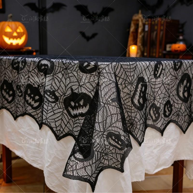 Halloween Lace Tablecloth With Pumpkin Skull Black Rectangular Decorative Table Cover Party Dining