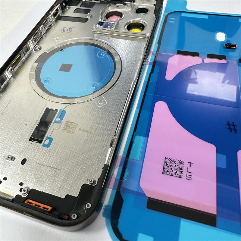 Back Housing For iPhone 14 Pro Back Battery Door Rear Glass + Middle Frame Cover ,SIM Tray Side Key Replacement CE Logo