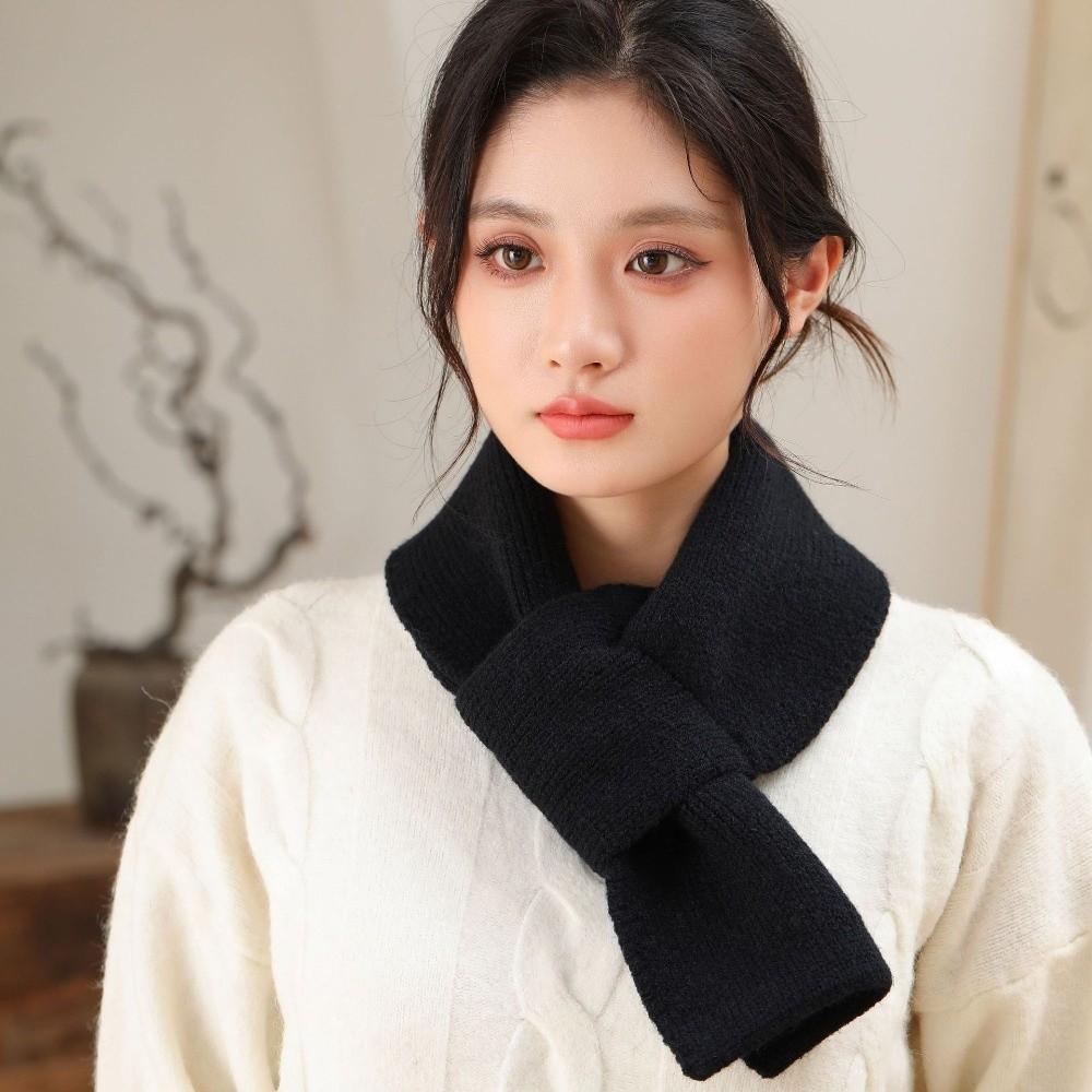 Windproof Knitted Scarf Solid Color Cross Short Scarf Fashion Neck Thermal Warmer Autumn Winter