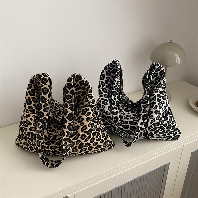New Korean Style Korean Style Leopard Pattern Floral Cloth Bag Printed One-shoulder High-value Student One-shoulder Oblique Straddle Tote Bag