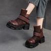 Retro Platform Short Boots Versatile Thick Soled Genuine Leather Round Toe Women's Shoes