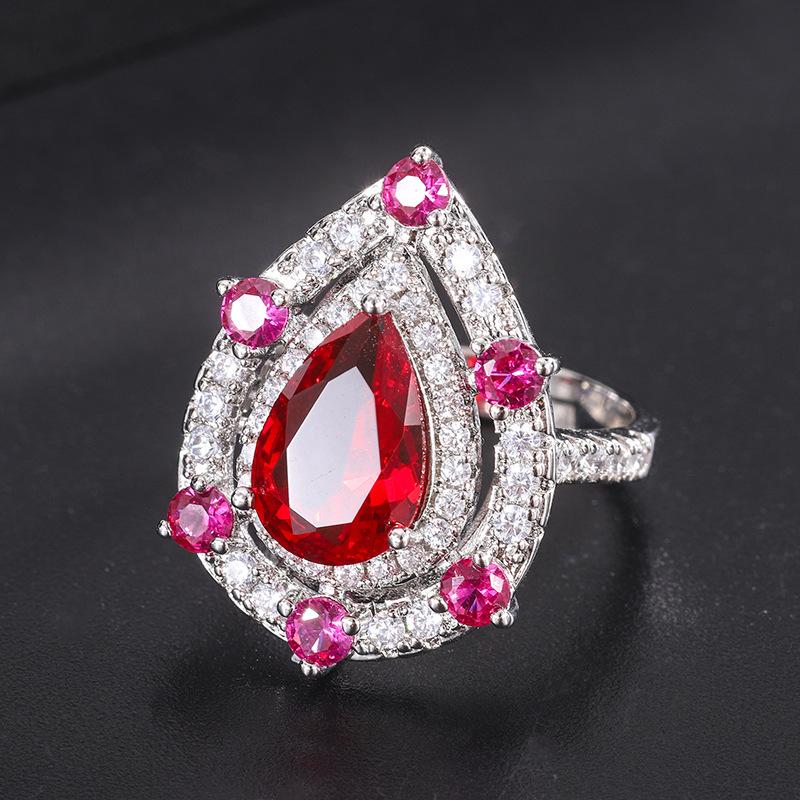 Wish2024 капля воды розовое бриллиантовое инкрустированное цирконие кольцо кольцо ужин свадьба темперамент бриллиантовое кольцо ювелирные изделия