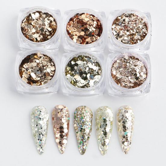 1 набор блесток для ногтей, сияющий, легкий, вставной, глянцевый, не капающий, сделай сам, сверкающий, 6 цветов, украшение для ногтей, блестки, маникюрный салон, поставка
