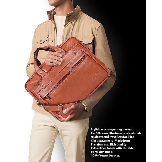ADISA Laptop Messenger Office Bag Briefcase for Work for Men (LB6051-TAN)