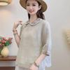 Women's Retro Folk Style Lapel Shirt with Oblique Collar and Chinese Button Design In Cotton-Linen