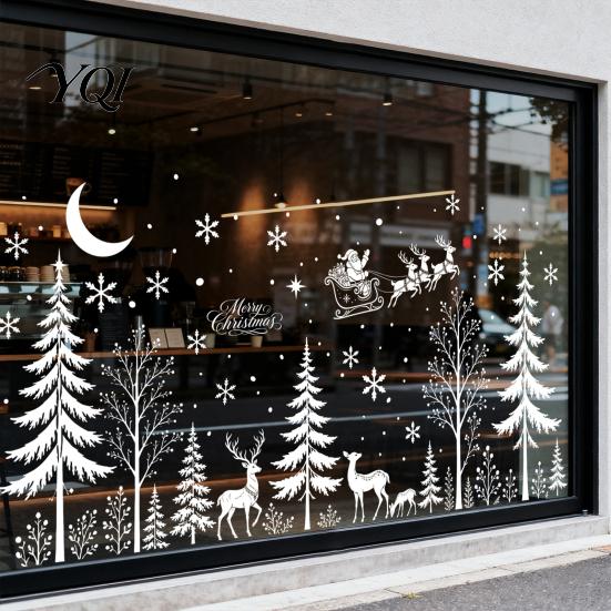Modern Window Decorations for Family 4PCS Christmas Static Stickers, White Silhouette Removable PVC Decals, Easy Apply Glass Stickers Patio Waterproof