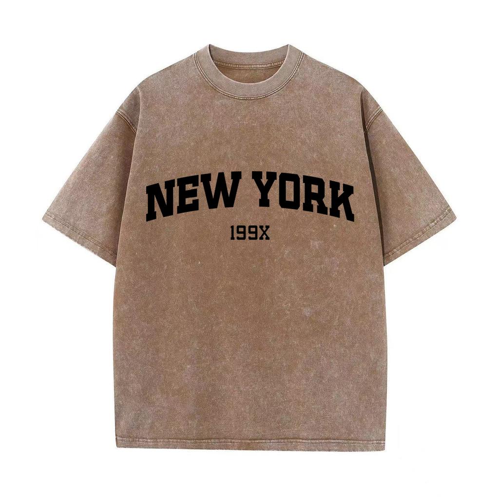 Ретро-стираная винтажная футболка New York 199X Футболка с принтом для парной моды Спортивная футболка Harajuku Повседневная хлопковая свободная уличная футболка