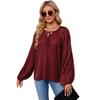 Spring and Autumn Women's Tops Lantern Sleeve Long Sleeve Loose Plus Size V-Neck Tie Shirt