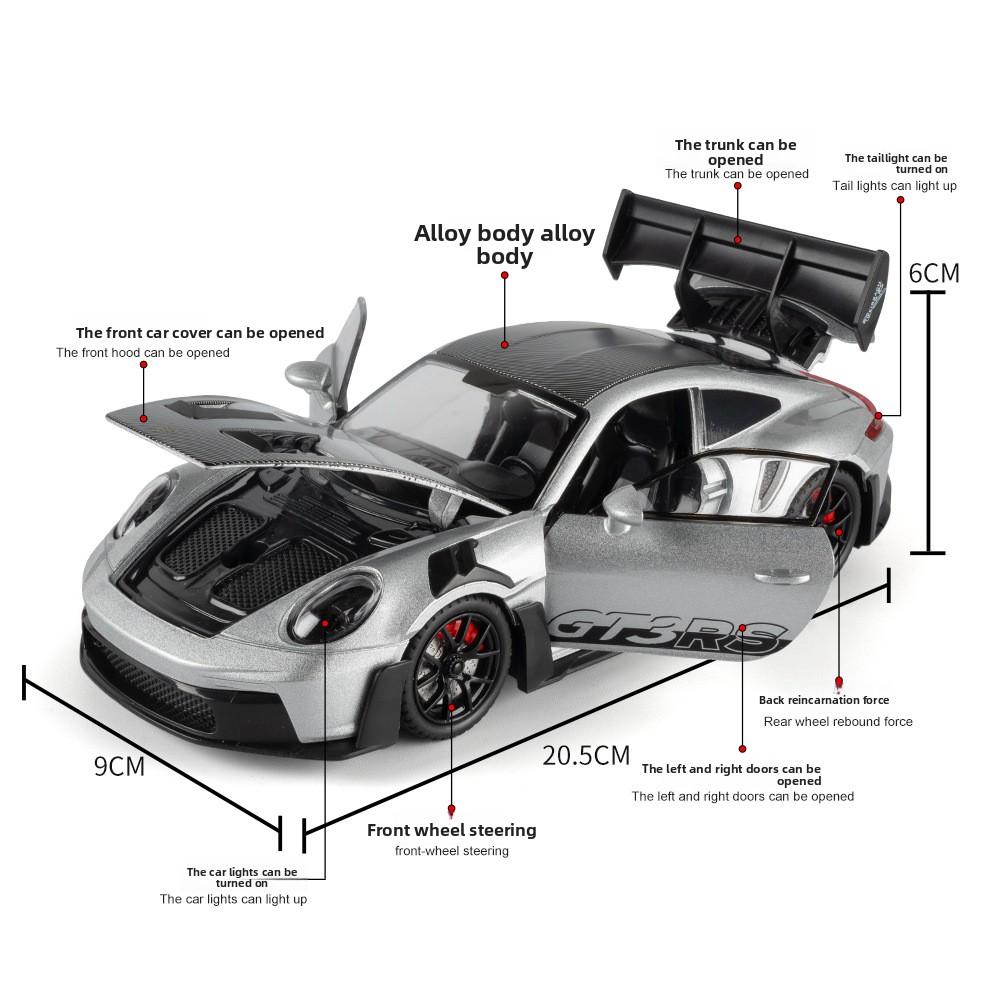 1:24 911 GT3 RS Металлическая модель спортивного автомобиля литая с открывающимися дверями и управляемыми передними колесами для коллекционеров, хобби,display