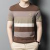 Men's Summer New National Fashion Embroidered Striped Business Casual Short-sleeved T-shirt Thin Undershirt