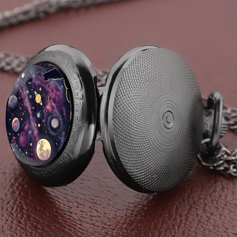 Vintage Starry Sky & Cat Themed Pocket Watch - Arabic Numeral Dial Necklace Pendant Clock Gift for Men Women reloj de bolsillo