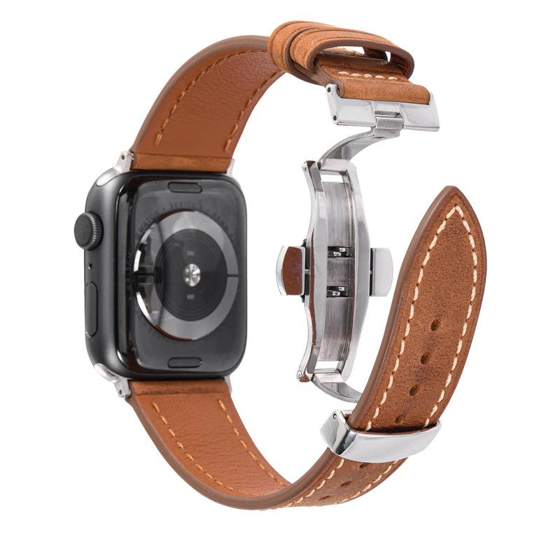 Подходит для ремешка Apple Watch Мужской Apple Watch 1234567 Поколения Ремешок из натуральной кожи первого слоя с бабочковой застежкой