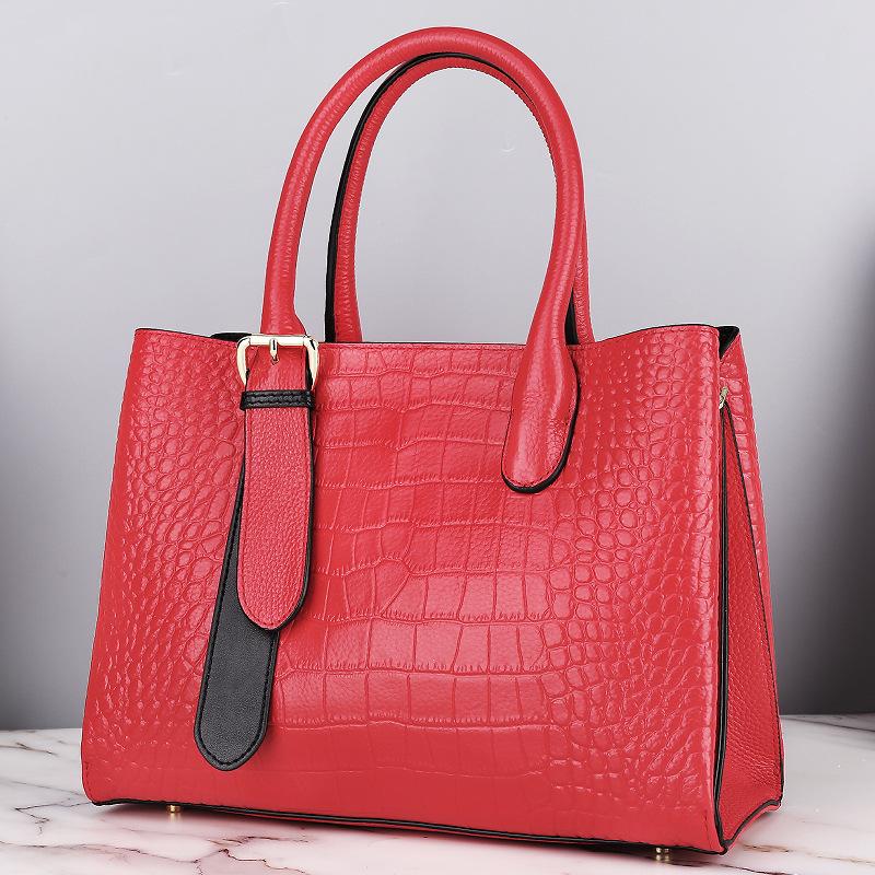 Handbag Light Luxury Genuine Leather Women's Bag Simple Atmosphere Wedding Bag Middle-aged Women's Bag Temperament Mother's Handbag