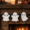 Easy Install Party Wall Decor Wooden Ghost Hanging Sign, Spooky Halloween Wood Sign with Jute Rope, Cute Black White Supplies Decor, Rustic Farmhouse