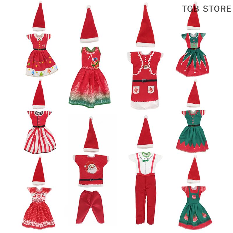 1Set Christmas Dress Outfit Dress Hats For 11 Inch 30cm Doll Fashion Clothes Doll Accessories