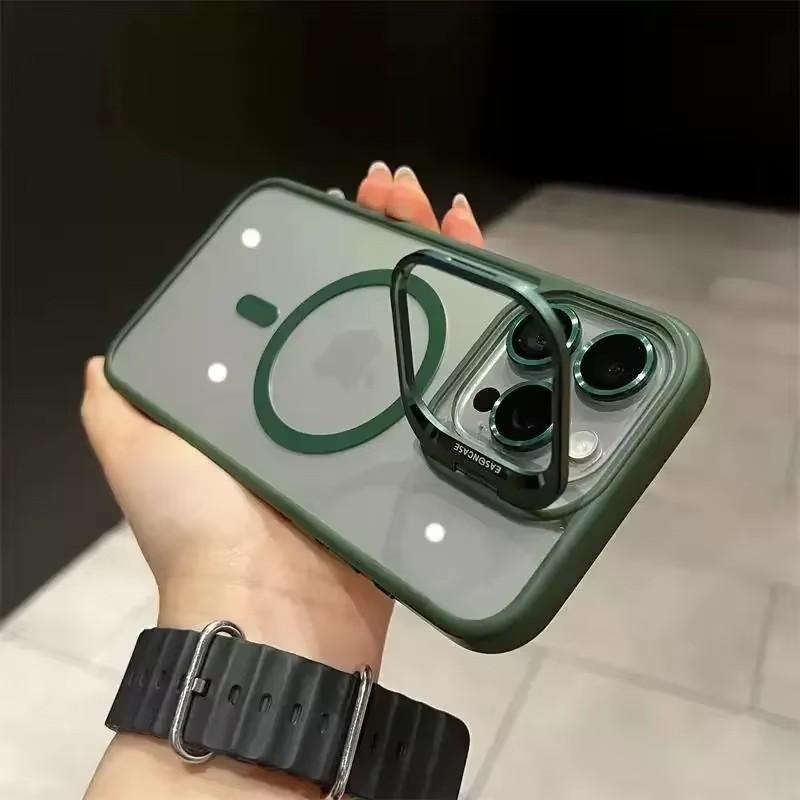 Для iPhone 17 Pro Max Роскошный Магнитный Ударопрочный Чехол Для iPhone 15 14 13 12 16 Pro Max Magsafe С подставкой Защитная крышка для стеклянной линзы