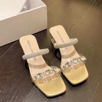 Большие босоножки на толстом каблуке с кристаллами и жемчугом в стиле феи, новые босоножки на высоком каблуке с квадратным носком