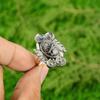 Natural Leopardskin Jasper Promise Flower Adjustable Ring 925 Silver