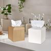 Tissue Box Cover, 2 Pack Beige & White Square PU Leather Tissue Box Holder Decrative Tissue Cube Organizer for Tabletop, Bathroom, Car, Office