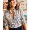 Women's Ecru Blue Patterned Viscose Shirt