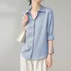 Spring Korean-style Pure Color Loose Satin Long Sleeve Shirt Women