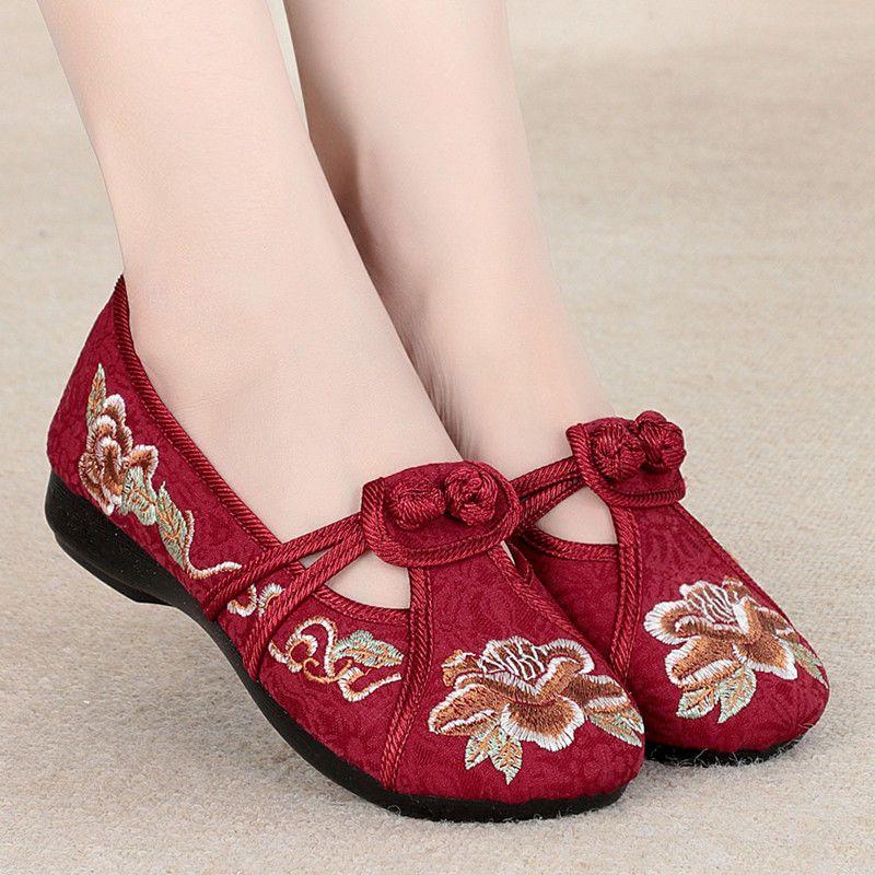 Women Anti-slip Embroidered Shoes Ladies Soft Sole Flat Heel Round Toe Solid Color Breathable Canvas Shoe Footwears