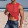 INCERUN Men Sleeveless Mesh Sheer Patchwork Casual Sport Fitted Tank Tops