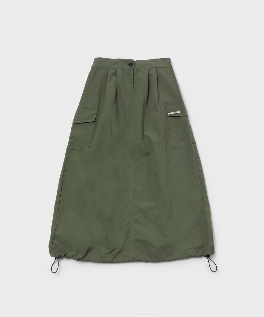 Slow Record House Nylon Cargo Long Skirt_Khaki