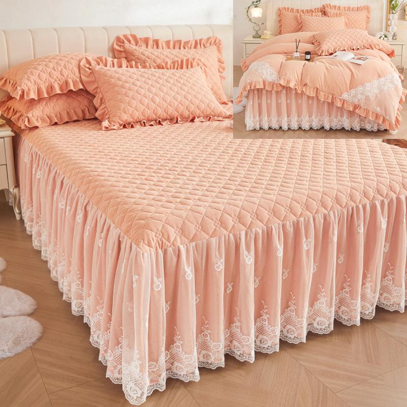 Кружевная юбка для кровати Four Seasons, цельное толстое стеганое покрывало в стиле принцессы, моющееся нескользящее покрывало, постельное белье