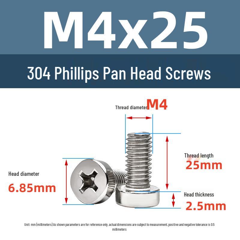 Yigu 304 Stainless Steel Phillips Round Head Machine Screws M2.5-M5