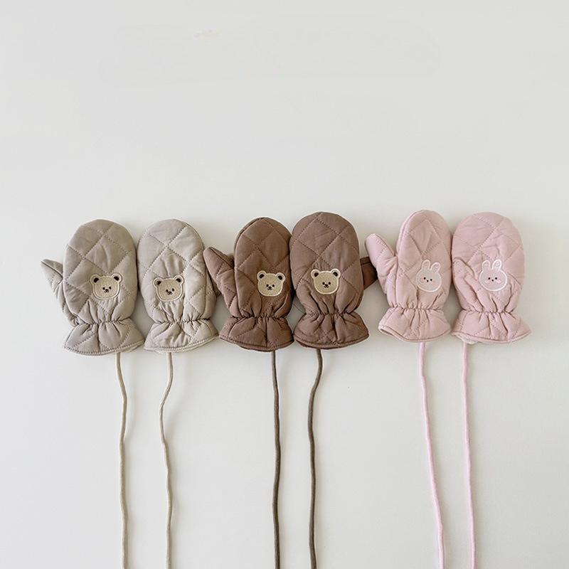 Fashion Baby Mittens Cute Floral Print Lace Winter Mittens for Girl Warm Plush Lined Thermal Toddler Kids Mittens