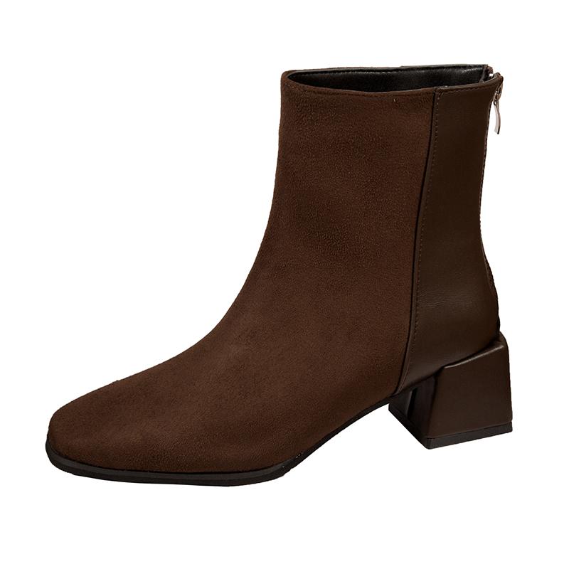 Модные новые осенние женские сапоги с квадратным носком и средним каблуком для женщин с застежкой-молнией до середины голени современные сапоги для активного отдыха на нескользящей платформе