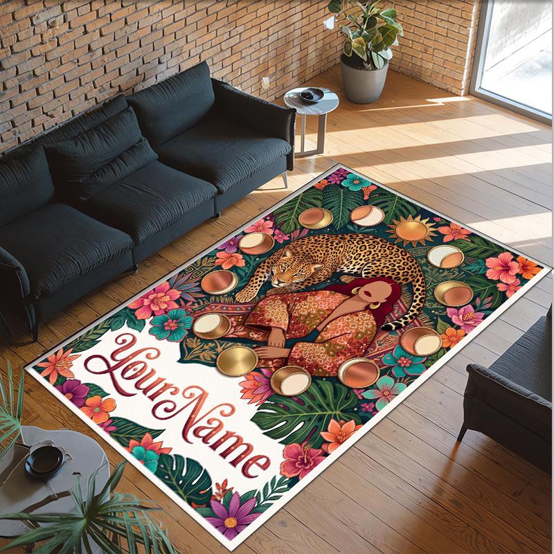 Cosmic Theme Crystal Velvet Floor Rug Personalized Custom Name Text Warm Carpet Home Decoration