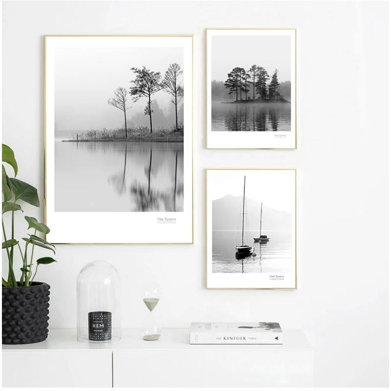 Scandinavian Landscape Canvas Nordic Style Lake Boat Forest Nature Wall Art Print Painting Decoration Pictures Home Decor
