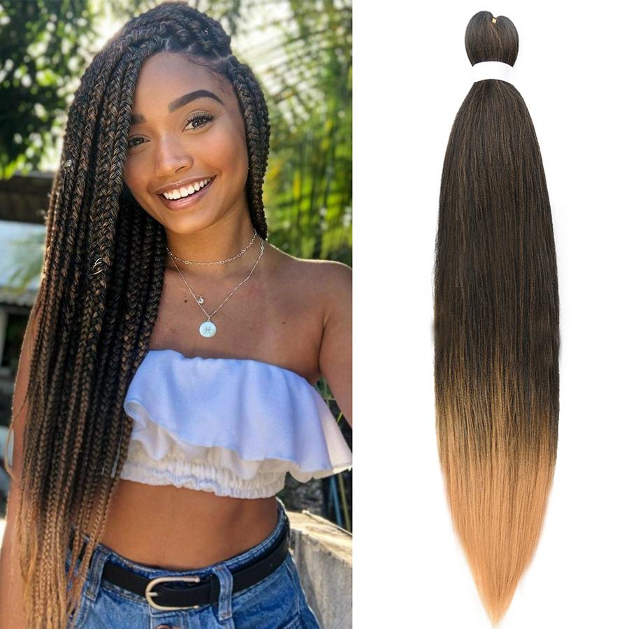 Refined Hair Pre stretched EZ Braid Synthetic Ombre Brown Light Brown Braids Extensions Senegal Twist Yaki Straight Crochet Hair
