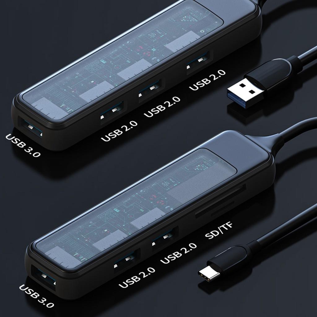 FONKEN 5 в 1 прозрачный 3,0 USB-концентратор типа C высокоскоростной мульти-разветвитель USB 2,0 адаптер SD/TF-карты для настольного ноутбука