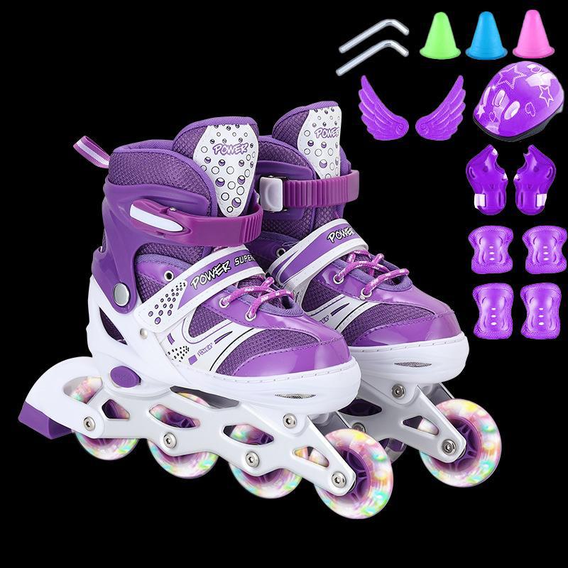 Регулируемые детские роликовые коньки - полный комплект, цветной