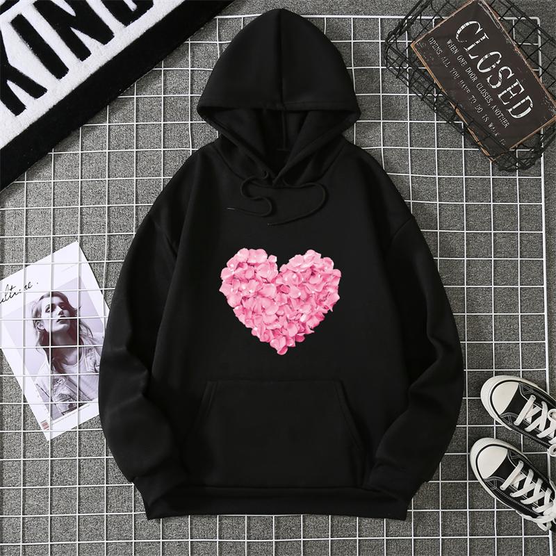 Yurak shaklidagi bosma grafik kaputlar Yoqimli liboslar Moda bo'sh pullover Sweatshirt Kundalik qizlar uchun qalpoqli toplar