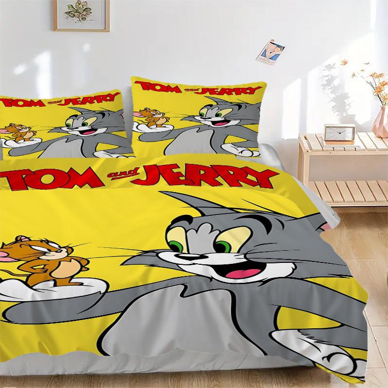3pcs Tom, Jerry Duvet Cover Set, 1 Duvet Cover + 2 Pillowcases (No Insert), High-Definition Print for All Seasons,Durable yy251103002