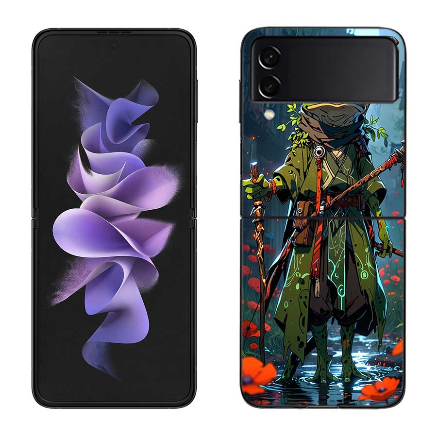 Милый Мышь Аксолотль Лягушка Волшебник Чехол для Телефона Для Samsung Z Flip 7 6 5G Galaxy Z Flip 5 4 3 Черный Жесткий Чехол Роскошный ПК Корпус C