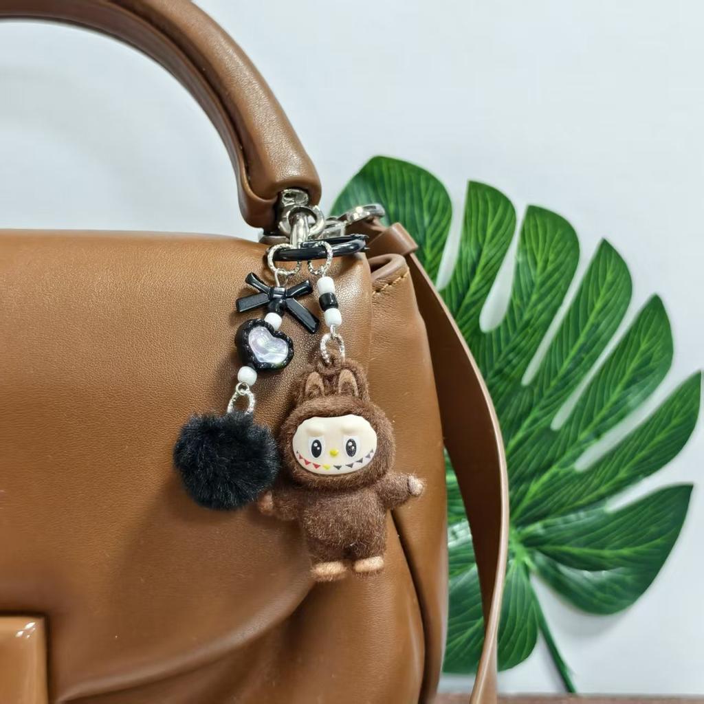 Labubu Cloth Cute Grain Standing Flocking Labubu Bag Couple Car Keychain Decorative Pendant Mobile Phone Chain