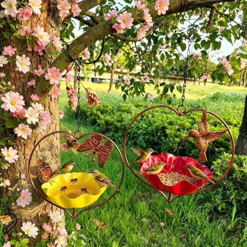 Wide-Mouth Heart Shape Bird Feeder Iron Art Retro Bird Bath Flower Bird Water Feeder Balcony Use