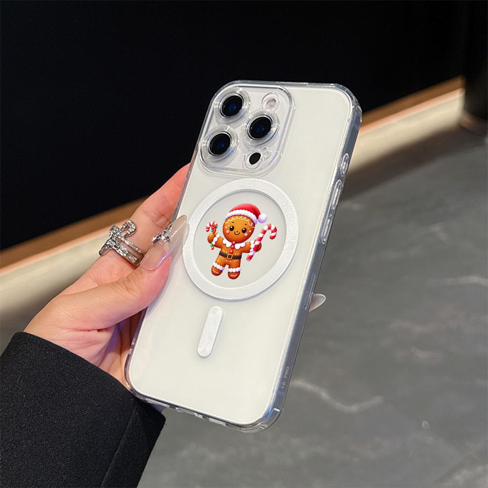 AC104 Рождественская елка Merry Christmas Magsafe Прозрачные чехлы для Samsung S23 S24 Ultra S21 FE iPhone 16 Pro Max Магнитная беспроводная зарядка задняя крышка