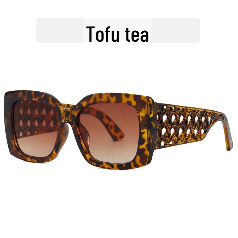 Large Frame Women's Avant-Garde Square Sunglasses with Printed Legs - Trendy Fashion