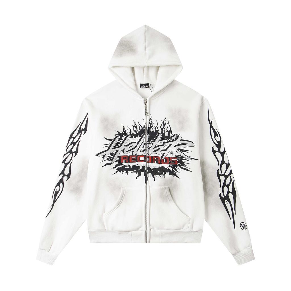 Hellstar Distressed Retro Loose Zipper Pure Cotton Hoodie - American Hip Hop Style
