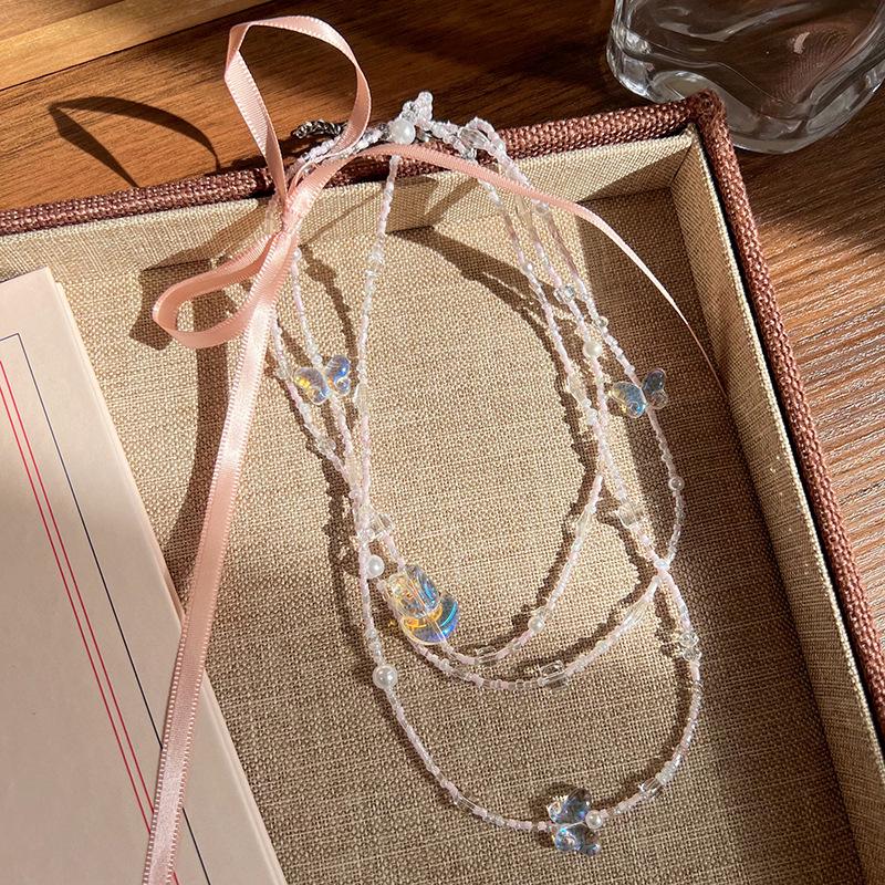 Сладкое дофаминовое ожерелье из бусин: Трендовый чокер с сердечком, цветком и бантом